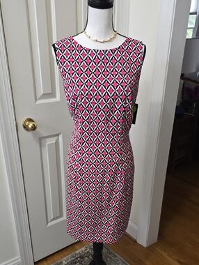 ALYX BRAND WOMEN'S PLUS PINK & BLACK SYMMETRICAL SLEEVELESS SUMMER DRESS SIZE 14